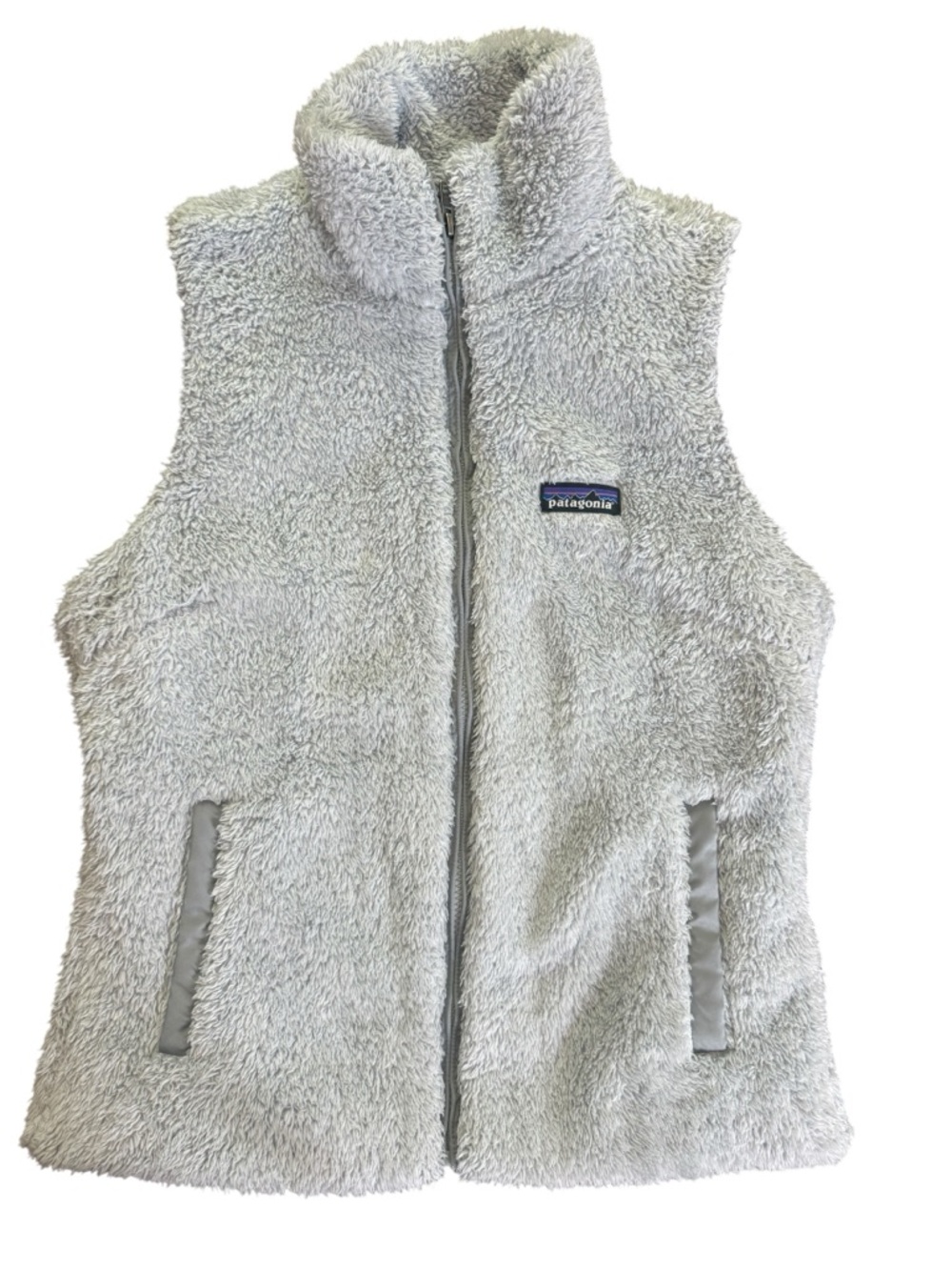 Patagonia Los Gatos Vest Womens Medium Gray Fuzzy Fleece Full Zip Pockets Warm